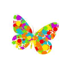 Abstract multicolored butterflies with splashes of paint. Vector illustration