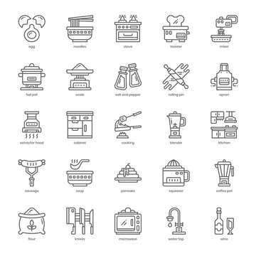 Cooking icon pack for your website design, logo, app, and user interface. Cooking icon outline design. Vector graphics illustration and editable stroke.