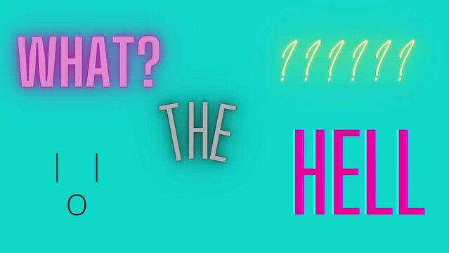 4k v&iacute;deo animado. What the hell? en fondo azul con copy space