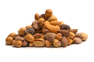  A group of almonds, pistachios, walnuts, macadamia, cashews.