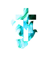 Dove flying with a Symbol of Religion. blue Cross. Dove Of Peace. No war. Freedom to Ukraine . Vector illustration.