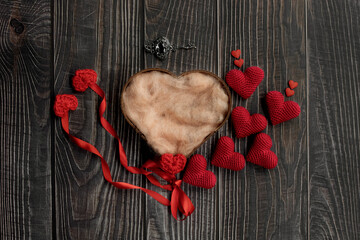 Newborn digital backdrop with heart shaped basket, red ribbon, vintage key and handmade crochet...