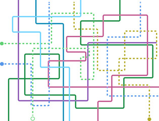 Transparent retro map tube subway scheme. City transportation complex grid. Underground map. DLR and Crossrail map design template. Live strokes included.