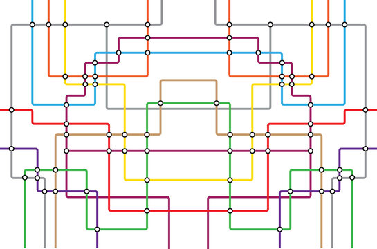 Transparent retro map tube subway scheme. City transportation complex grid. Underground map. DLR and Crossrail map design template. Live strokes included.
