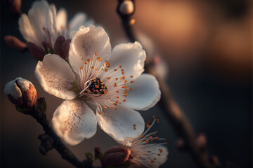 beautiful cherry blossom flowers blooming on a tree with blurry background in spring