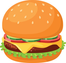 Burger icon. Cartoon hamburger. American fast food