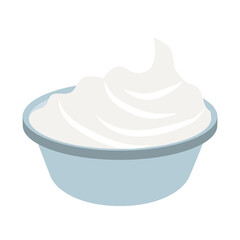 Sour cream, mayonnaise or yogurt sauce in bowl. Dairy products. Illustration isolated design