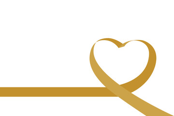 Heart from gold ribbon. Golden simple love symbol silhouette on white background. Sketch vector illustration
