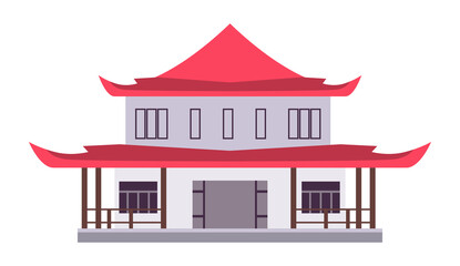 Building with pagodas in old architecture style of Chinese or Japanese culture. Illustration isolated design