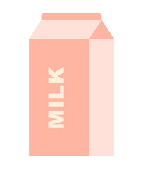 Milk in pink cardboard container. Dairy products for home cooking. Illustration isolated design