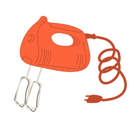 Hand electric mixer for cooking. Kitchen utensils and household appliances. Illustration isolated design