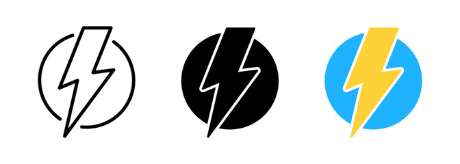 Lightning electric icon, Bolt circle symbol, Power charging energy sign, Vector illustration eps 10