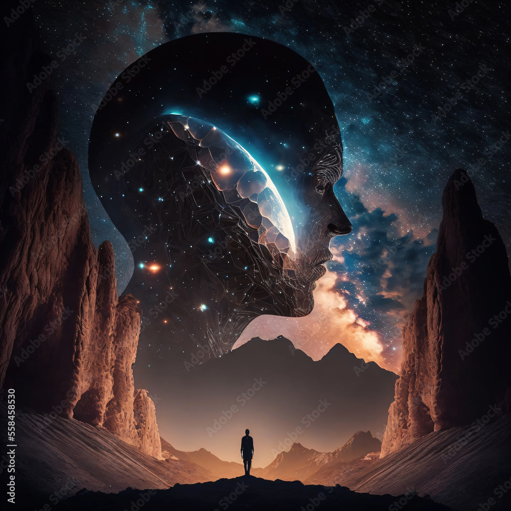 Wall mural extraterrestrial life alien. galaxy at night sky. designed using generative ai