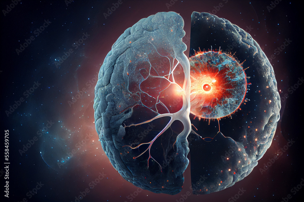 Fototapete universe within. human inside the atom of brain. the concept on scientific and philosophical topics.