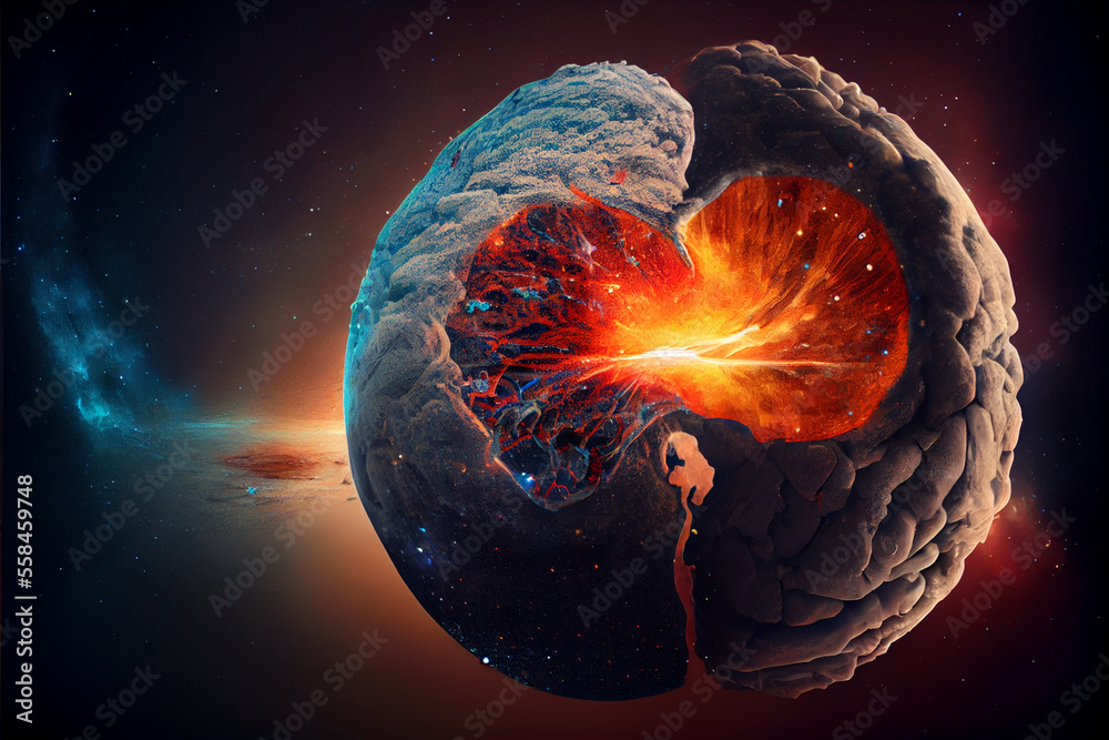 Aufkleber Universe within. Human inside the atom of brain. The concept on scientific and philosophical topics. Mixed media...	