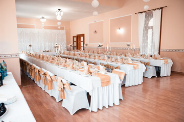 wedding table with decorations,flowers and food