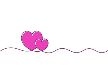 Line art with two cute pink hearts and a wavy line on a white background.