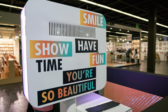 COLOGNE, GERMANY - CIRCA SEPTEMBER, 2018: selfie booth at Photokina Exhibition. Photokina is a trade fair held in Europe for the photographic and imaging industries.