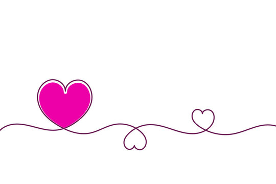 Line art with a big pink heart and two small ones on a white background.