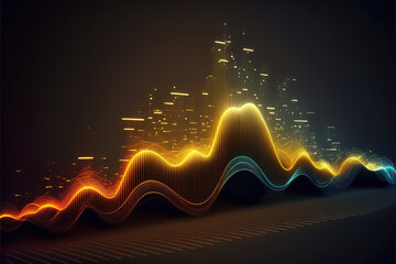 Sound waves signal, futuristic, music equalizer. Golden and blue. 