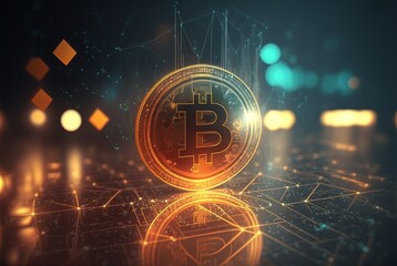  Bitcoin with  futuristic theme cryptocurrency coins abstract background 