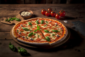 Obraz na płótnie Canvas Tomato & Basil Pizza with Tomatoes and Sauce, Generative AI