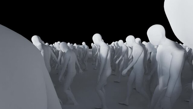 mass of people walking in nowhere, Judgment Day, apocalypse, 3d render