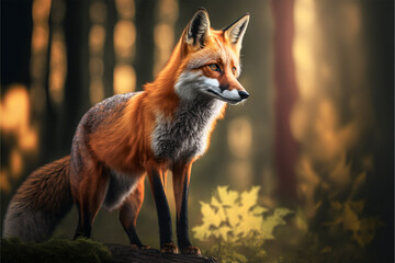 Fototapeta premium red fox in the florest, generative ai