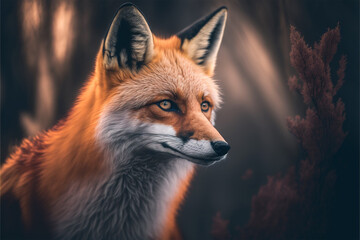 Obraz premium red fox in the florest, generative ai