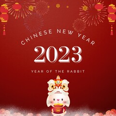 Fototapeta na wymiar Happy Lunar New Year 2023 Instagram Post, Flyer