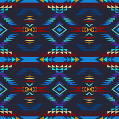 Native American Southwest seamless pattern. Navajo print. Ethnic Geometric design wallpaper, fabric, cover, textile, rug, blanket. - obrazy, fototapety, plakaty