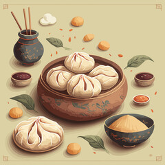 Fototapeta na wymiar chinese baozi, bao illustration