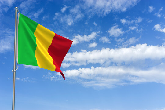 Republic of Mali Flag Over Blue Sky Background. 3D Illustration