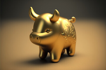 Close-up shot of gold little bull ornament