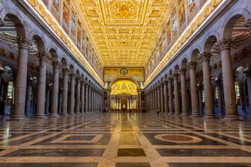 Fotobehang Interiors of Basilica of Saint Paul outside the Walls in Rome, Italy © Mistervlad