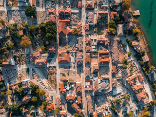 Aerial view of Side. It is small resort town in Turkey. Ancient Side town, Antalya Province, Turkey