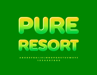 Vector healthy sign Pure Resort. Gradient creative Font. Glossy set of Alphabet Letters and Numbers set