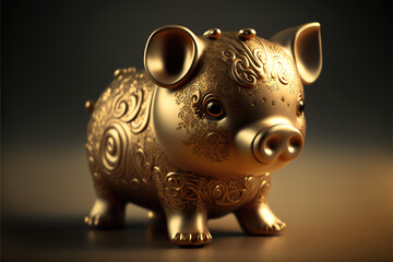 Close-up shot of gold pig ornament