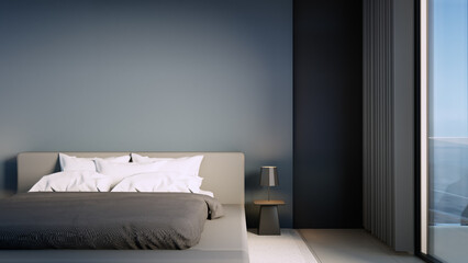 Fototapeta na wymiar luxury black bedroom sea view - 3D rendering