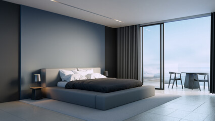luxury black bedroom sea view - 3D rendering - 558469161