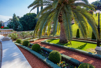 Fantastic view on terraces of the Shrine of the Bab  , Bahai Gardens in Haifa