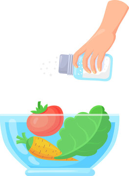 Salad Seasoning Icon. Hand Shaking Salt In Bowl