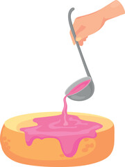 Icing cake icon. Cooking sponge with pink syrup
