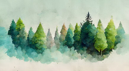Free vector watercolor forest landscape flat