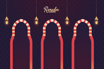 Islamic ramadan greeting background with lantern and mousque