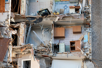 destroyed and burned houses in the city Russia Ukraine war