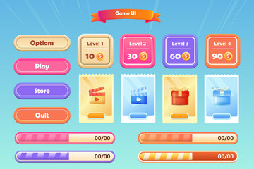 Game asset UI design cartoon element with elegant and colorful