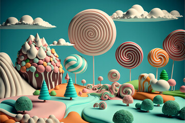 Candy landscape, plasticine landscape, AI generation - obrazy, fototapety, plakaty