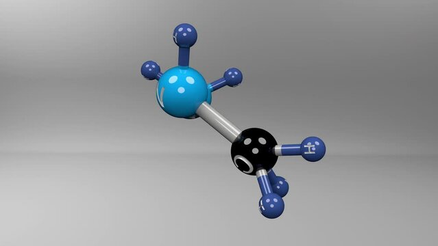 Methylhydrazine molecule. Molecular structure of MMH, deadly chemical compound to humans and environmentally harmful used as rocket propellants, found in nature in poisonous mushrooms. Alpha channel.