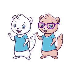 Arctic ferret character - hand drawn vector illustration with animal mascot theme
